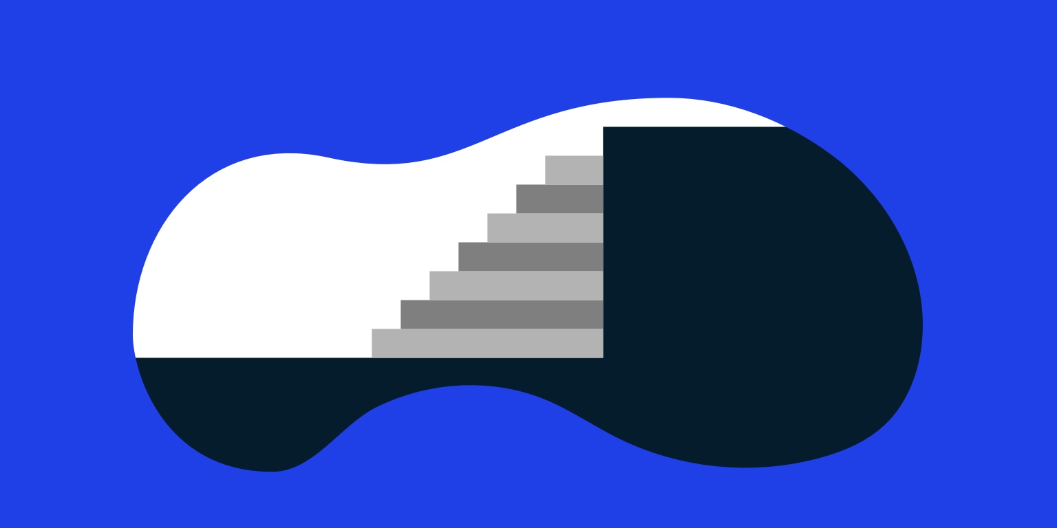 Seven stairs connecting a lower plane to a higher plane