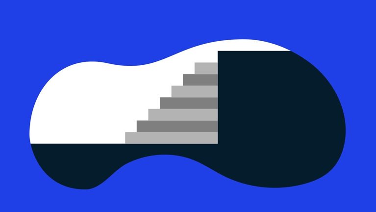 Seven stairs connecting a lower plane to a higher plane