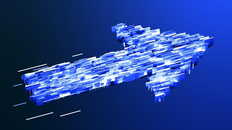 Abstract cubic shapes connected into arrow sign