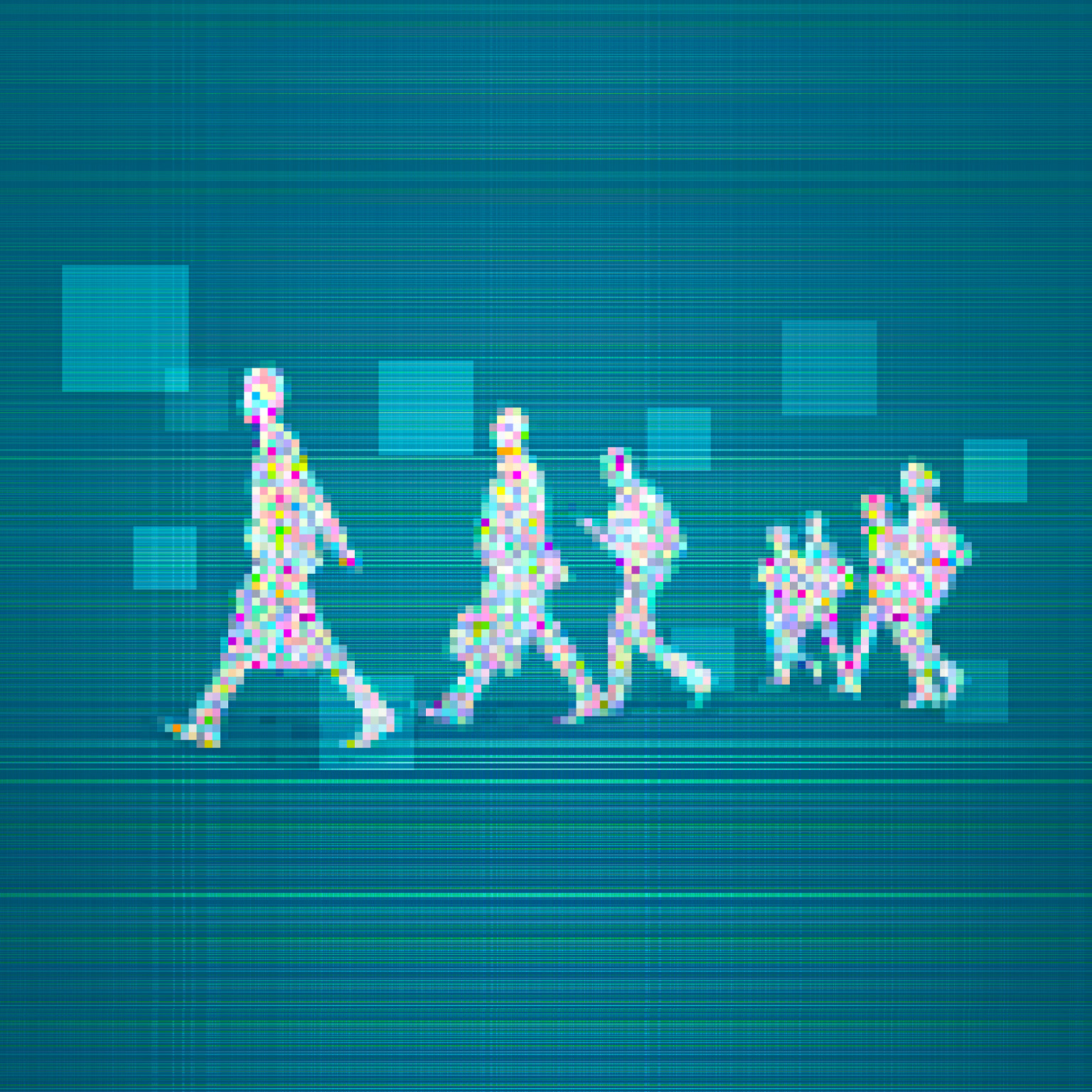 Artistic image of people in the virtual world