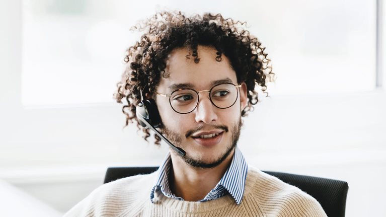 Young man wearing headset