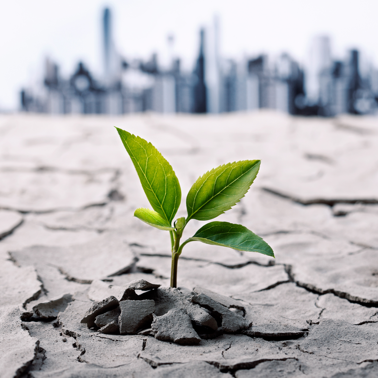 Plant sprouting in dry soil