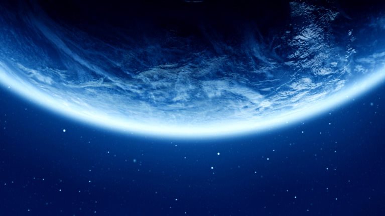 The horizon line of planet Earth as seen from space