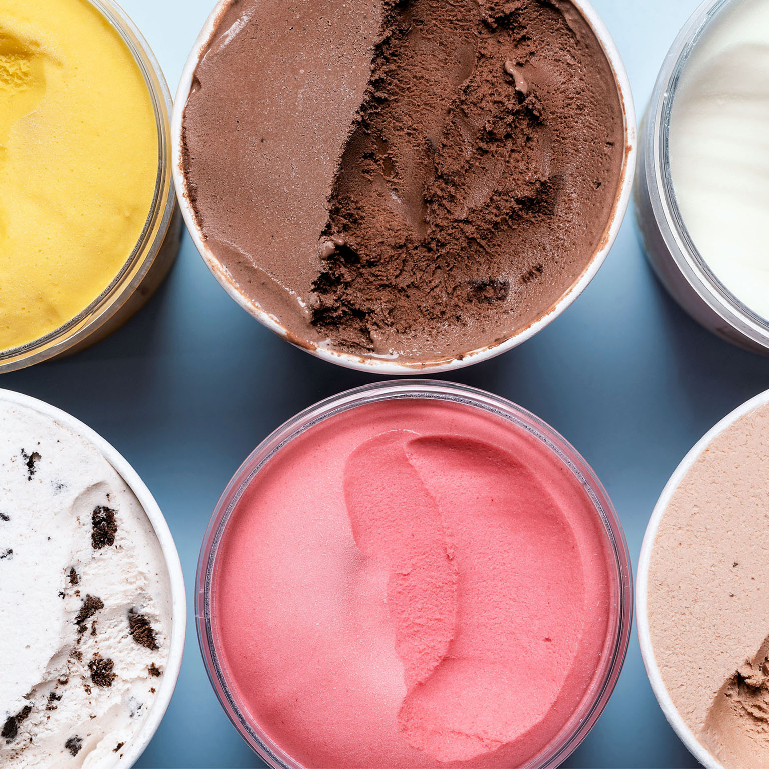 Containers with ice cream top view