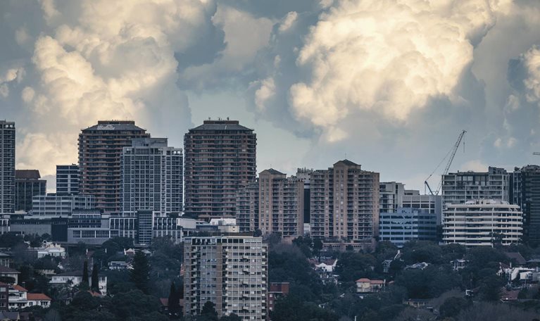 High rise residential buildings on the horizon