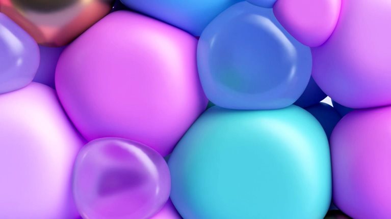 3d render, abstract background with assorted colorful bubbles and balloons stuck together. Simple geometric wallpaper